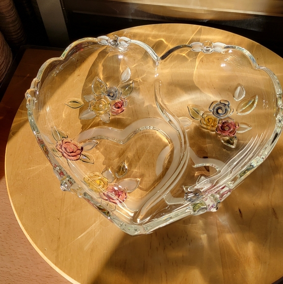 Vintage Lead Crystal Mikasa Heart Shaped Bowl Double Hearts - Picture 5 of 16